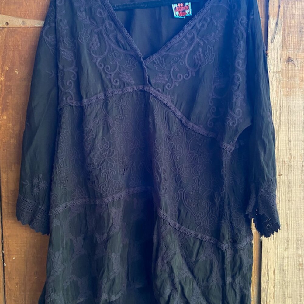 Johnny Was Tops | Johnny Was Black Embroidered Lace Crochet Tunic